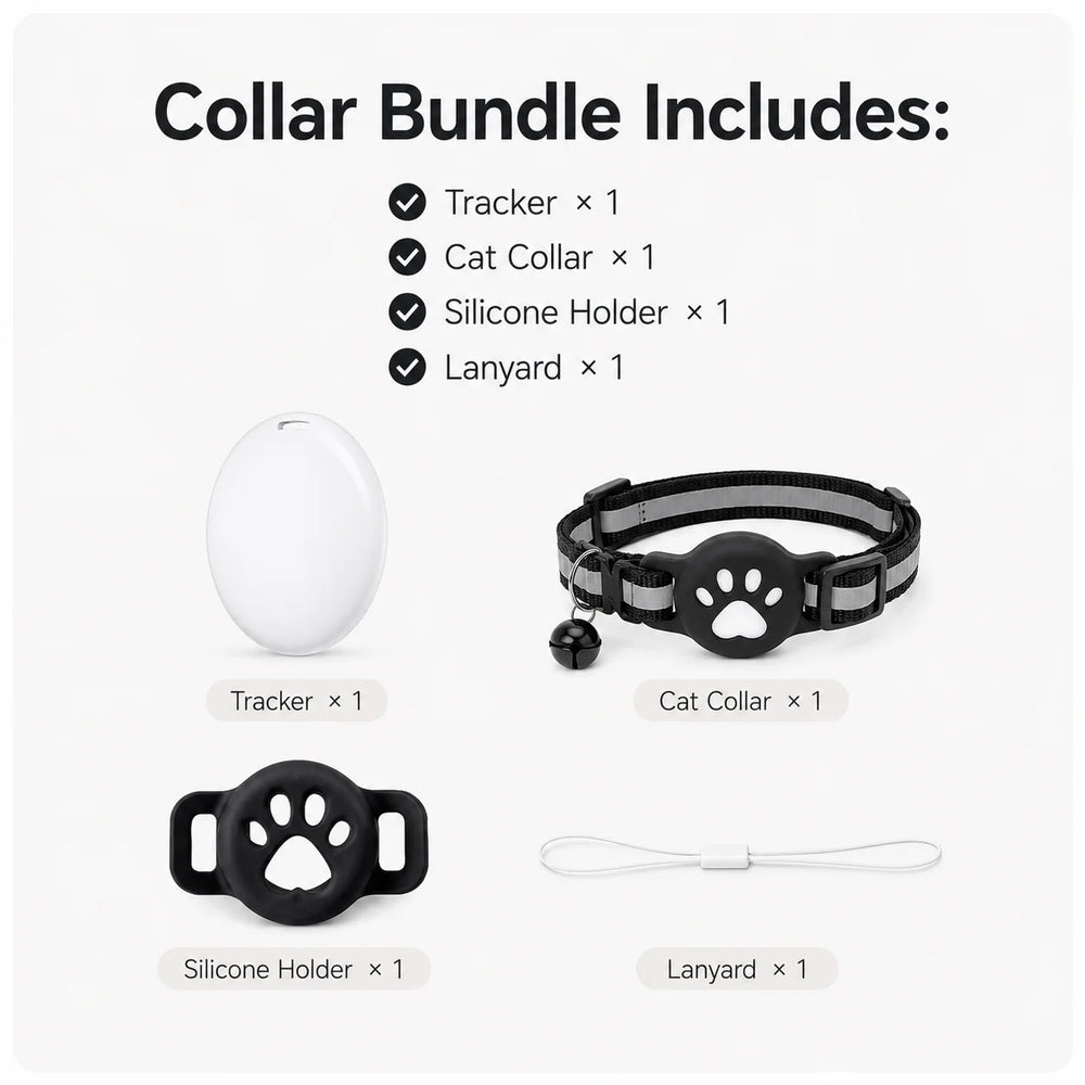 iOS Smart GPS Tracker & Premium Reflective Cat Collar Bundle Secure Adjustable Anti-Lost Location Finder for Kittens