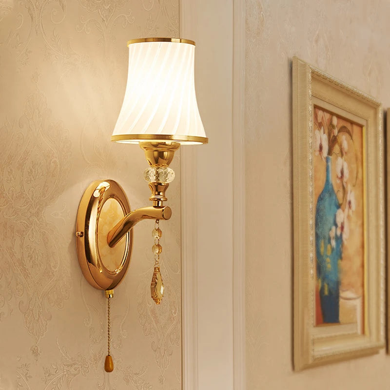Nordic Wall Lamp with Switch Living Room Bedroom Bedside Modern Simple Led Indoor Wall Lights Glass Shade Decor Miroir Mural