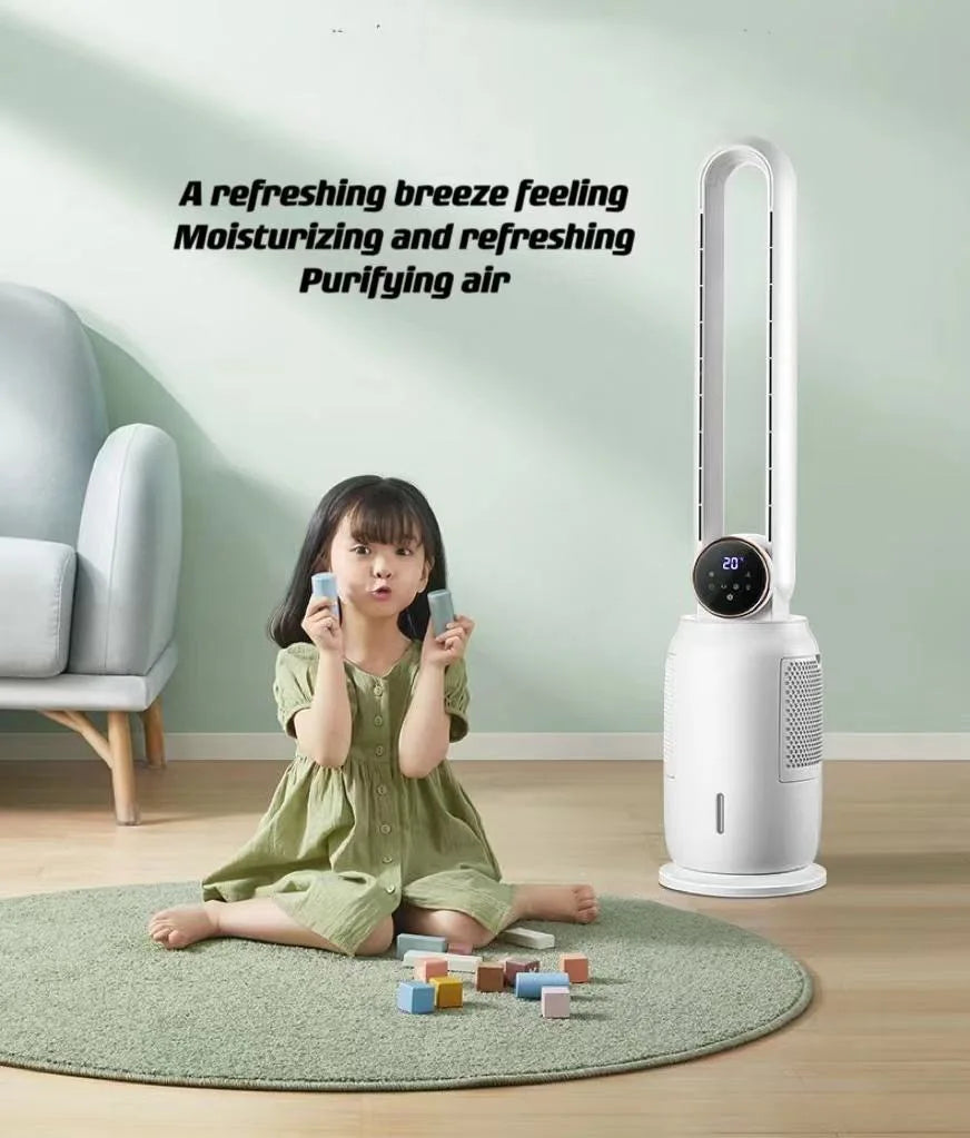 Smart Home Air Cooling Fan with Tower-Installable Bladeless Design Includes Air Purifier for Household Use