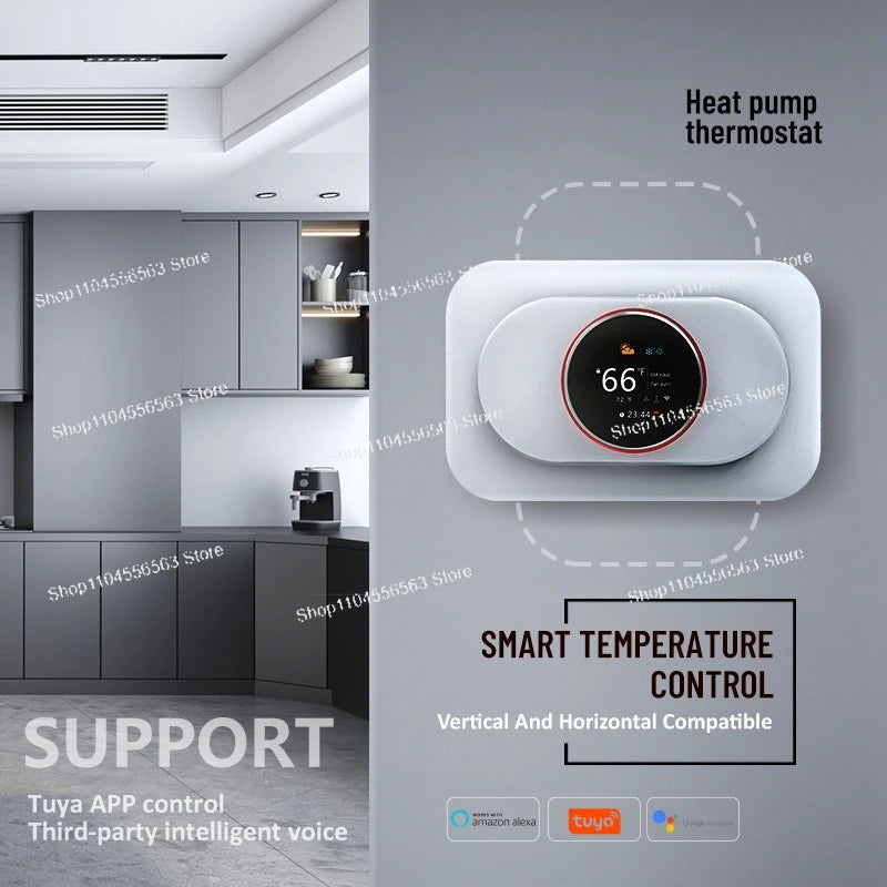 Smart WiFi Thermostat 24V for Heat Pumps & Geothermal, Touch Panel with Digital Display for Home AC and Intelligent Control