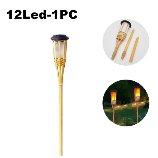 Solar Lamps LED Flame Effect Lamp Handcraft Bamboo Waterproof Garden Lighting Lawn Torches Yard Landscape Outdoor Light