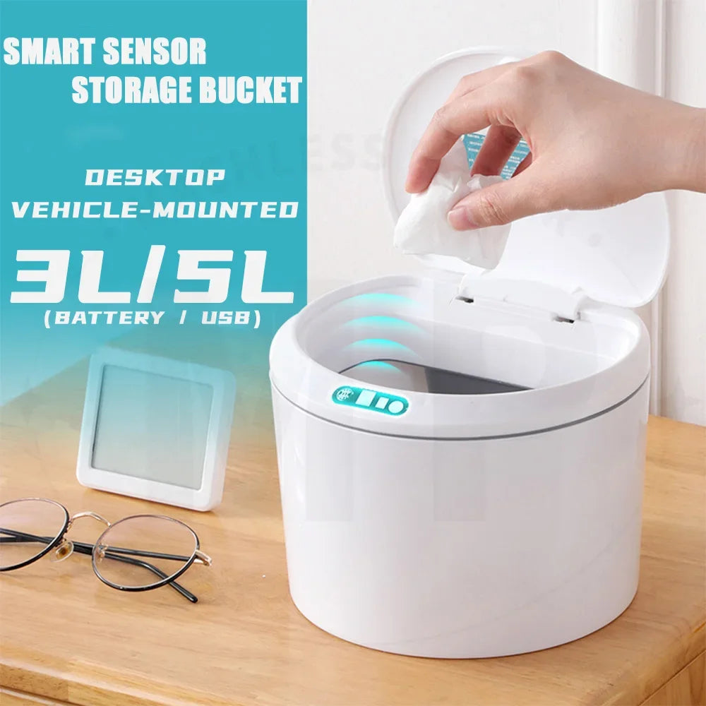 3L/5L Smart Sensor Desktop Trash Can Automatic Vehicle-mounted Waste Bin Car Storage Bucket Ashcan Low Noise Garbage Buckets