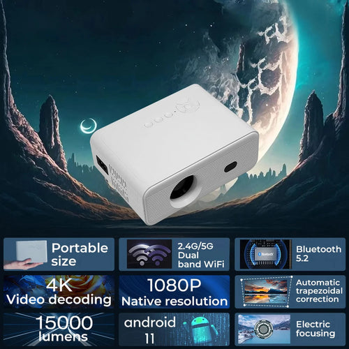 1080P Mini Portable Projector with WiFi Bluetooth HDMI USB Pocket Video Projector for Home Bedroom Outdoor Theater Use