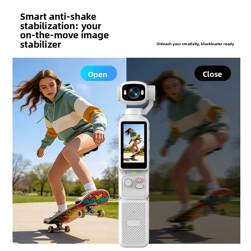 2026 Handheld Gimbal Action Camera 4K HD 180° Rotatable Lens Anti-shake Pocket Vlog Camera with Fill Light for Outdoor Sports