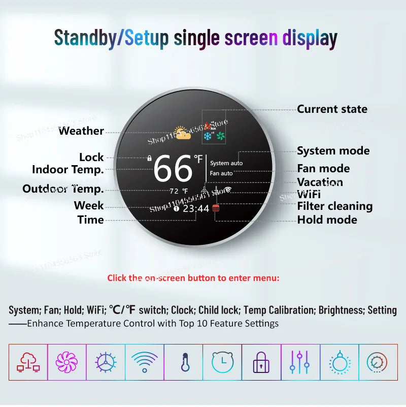 Smart WiFi Thermostat 24V for Heat Pumps & Geothermal, Touch Panel with Digital Display for Home AC and Intelligent Control