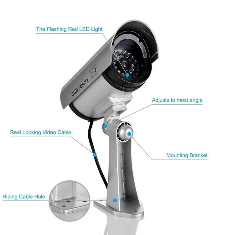 Simulated Security Camera, Indoor and Outdoor Use with Adjustable Mounting, Fake CCTV Cameras for Home & Businesses Featuring Re