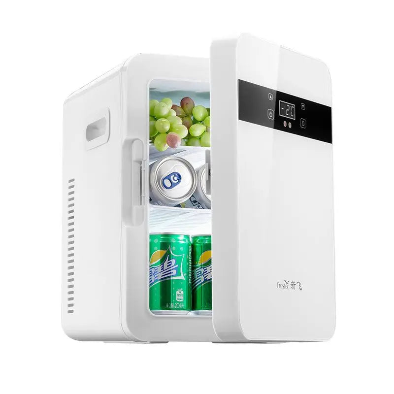 Portable car refrigerator for outdoor adventures showing side view