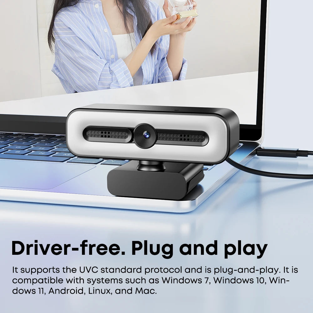 Smart HD Camera, with Microphone Privacy Slider, Three-stop Beauty Fill Light, Suitable for Live Game Broadcasting, Video Confer