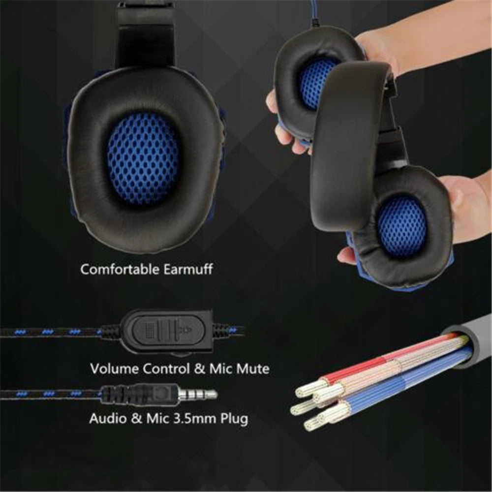 Headphone 3.5mm Wired Gaming Headset Earphones Music For Computer With Mic Headset Stereo Svirtual Surround Bass LED Light Gamer