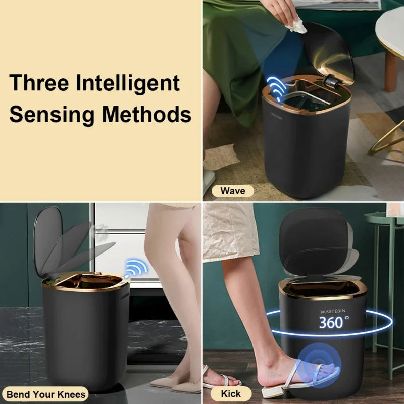 12L Smart Sensor Black Trash Can Induction  Bin Bathroom Luxury Garbage  Bucket For Kitchen Toilet  Wastebasket