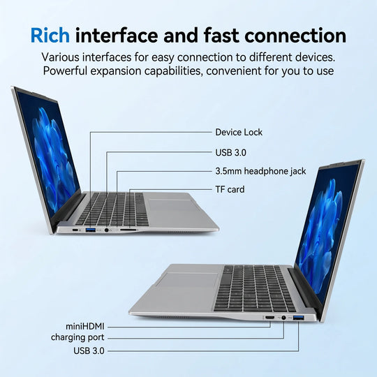 17.3" Portable Laptops Intel 6500Y Windows 11 32GB 2TB HD Display Fingerprint Unlock Gamer Study Office Notebook Computer PC
