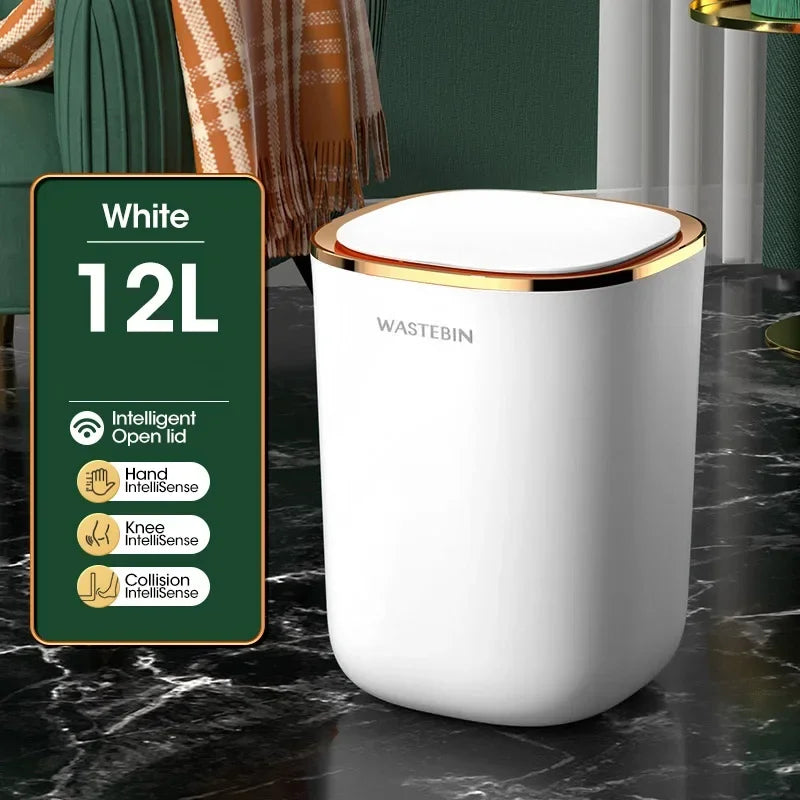12L Smart Sensor Black Trash Can Induction  Bin Bathroom Luxury Garbage  Bucket For Kitchen Toilet  Wastebasket