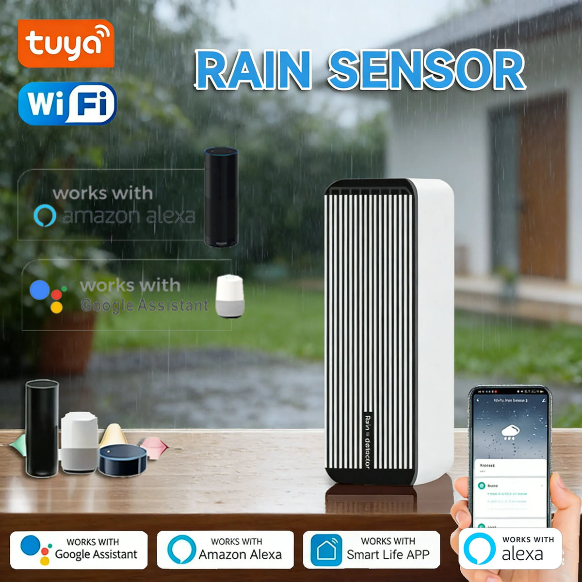 Smart WiFi Rain Sensor Monitor Link to Windows Doors Irrigation Alexa App Real Time