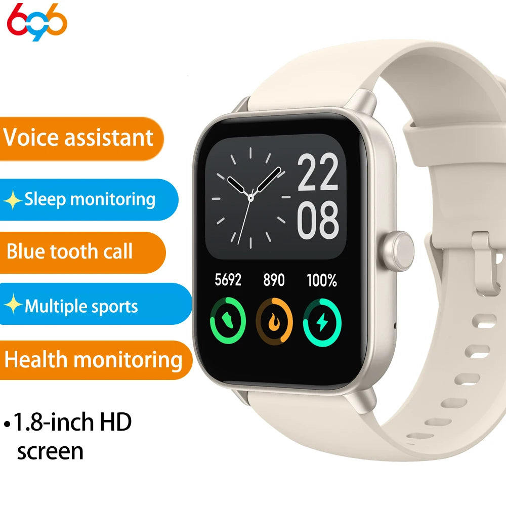 Smart Watches For Men Women Blue Tooth Call Smartwatch 1.8 Inch Bracelet Waterproof Sports Fitness Voice Assistant Heart Rate