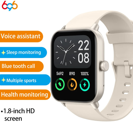 Smart Watches For Men Women Blue Tooth Call Smartwatch 1.8 Inch Bracelet Waterproof Sports Fitness Voice Assistant Heart Rate