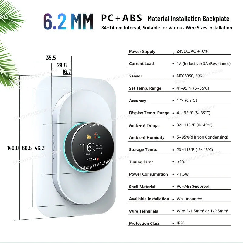 Smart WiFi Thermostat 24V for Heat Pumps & Geothermal, Touch Panel with Digital Display for Home AC and Intelligent Control