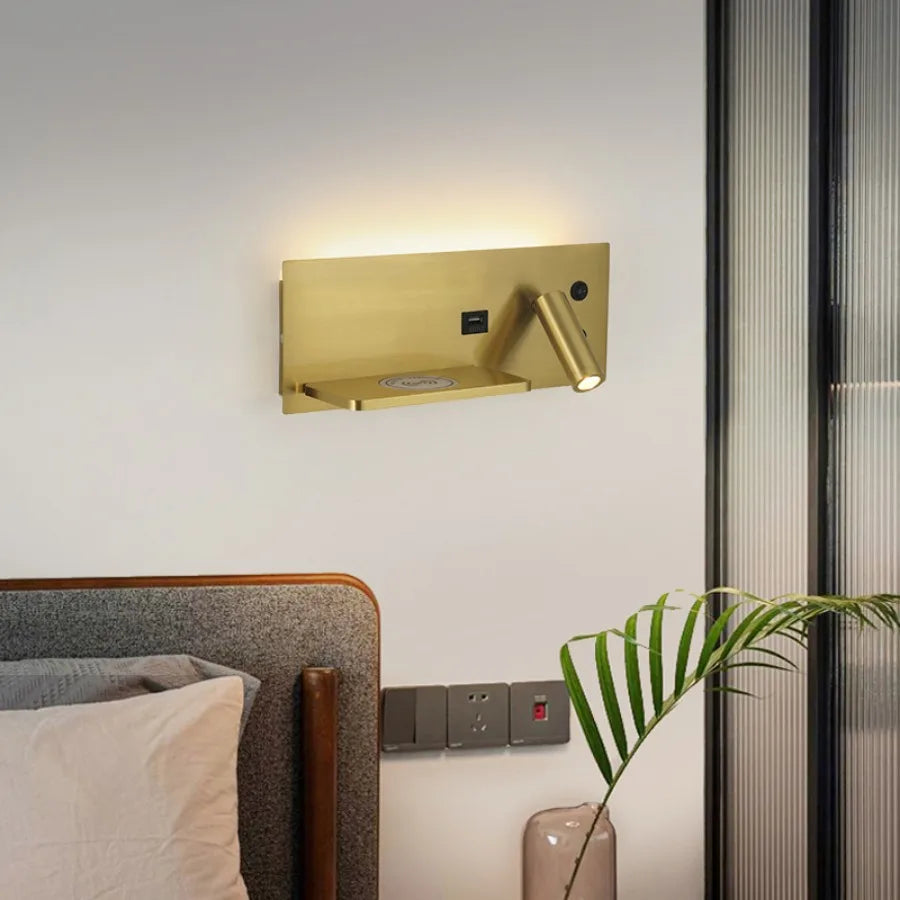 LED Wall Lamp Modern Multifunctional with Wireless Charging USB Interface Bedroom Night Light Indoor Decoration Lighting