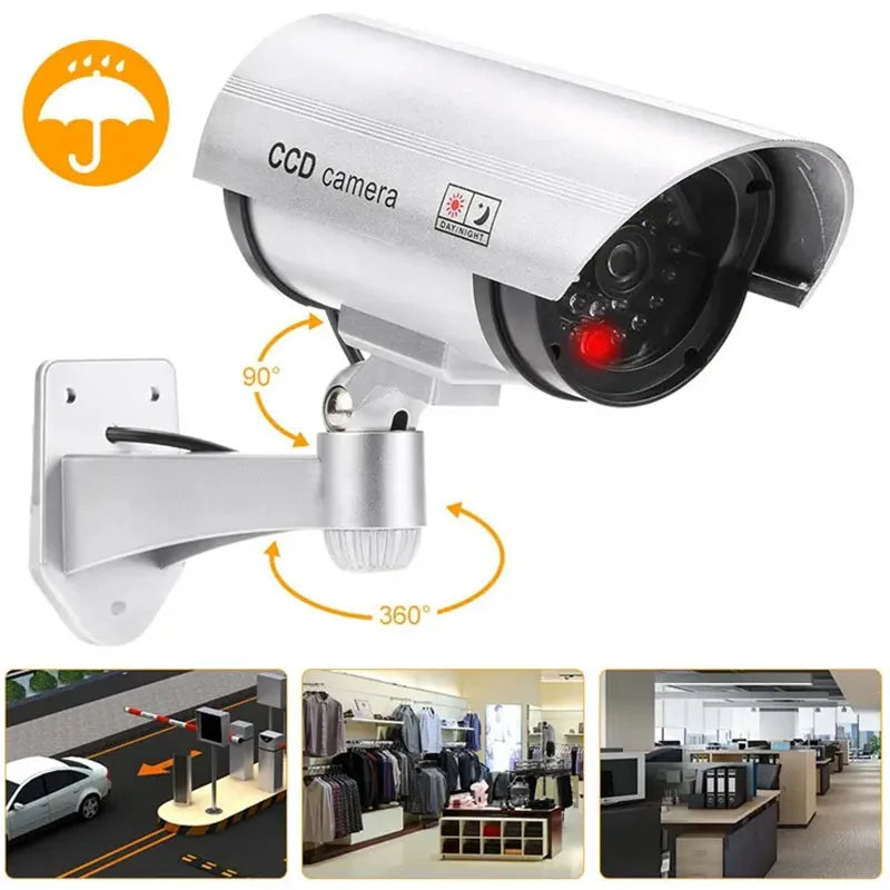 Simulated Security Camera, Indoor and Outdoor Use with Adjustable Mounting, Fake CCTV Cameras for Home & Businesses Featuring Re