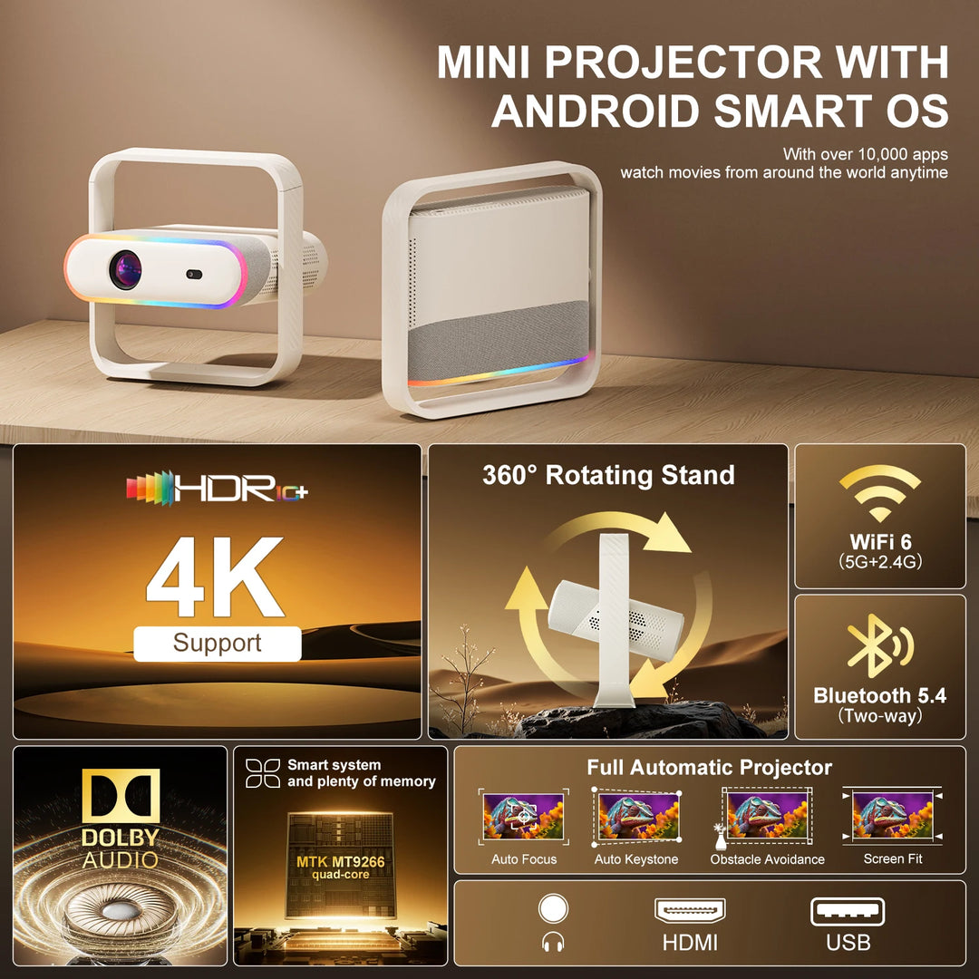 Salange P40 Portable Projector 4K HD Native 1080P 500 ANSI Support Dolby Audio for Cinema Outdoor 2026 New LCD Proyector