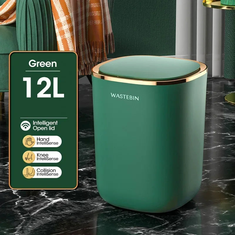 12L Smart Sensor Black Trash Can Induction  Bin Bathroom Luxury Garbage  Bucket For Kitchen Toilet  Wastebasket
