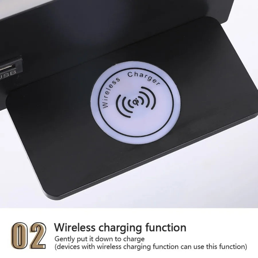 LED Wall Lamp Modern Multifunctional with Wireless Charging USB Interface Bedroom Night Light Indoor Decoration Lighting