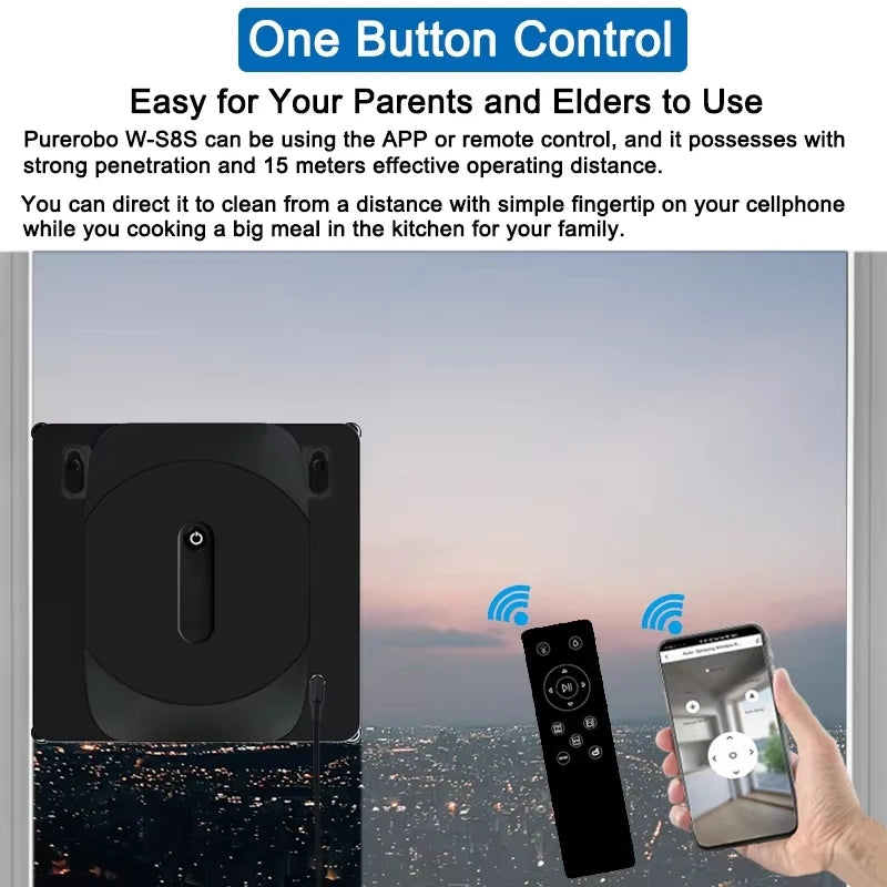 PUREROBO Smart Robot Window Cleaner ，Smart With APP & Remote Control，Automatic Water Spray，Robot Glass Cleaner W-S8S