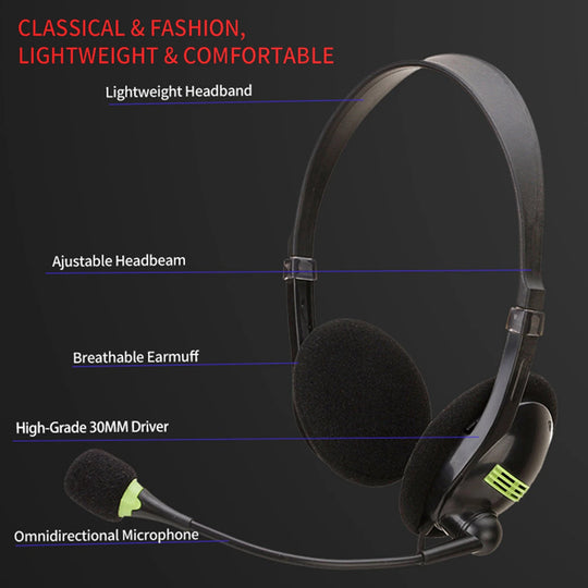 Gaming Headset Over Ear  Mounted Wired Headphones with Mic 30mm Driver Adjustable Headband for Laptop Computer PC With Mic