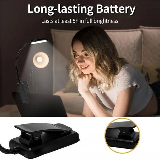 LED Book Light Reading Light Eye Caring Clip-on USB Rechargeable Dimmable Light Lamp Adjustable Flexible Night Reading Lamp