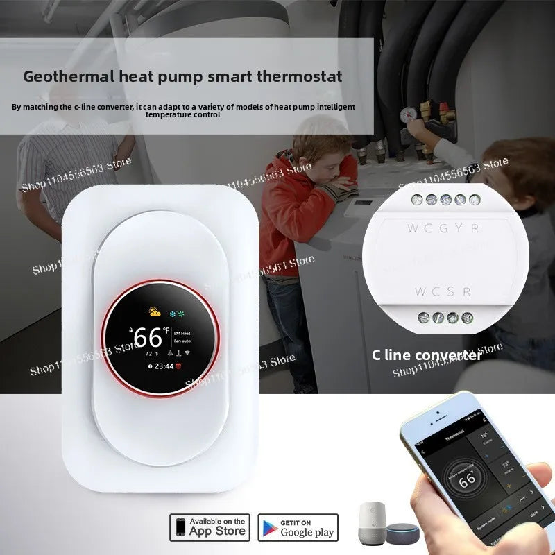 Smart WiFi Thermostat 24V for Heat Pumps & Geothermal, Touch Panel with Digital Display for Home AC and Intelligent Control