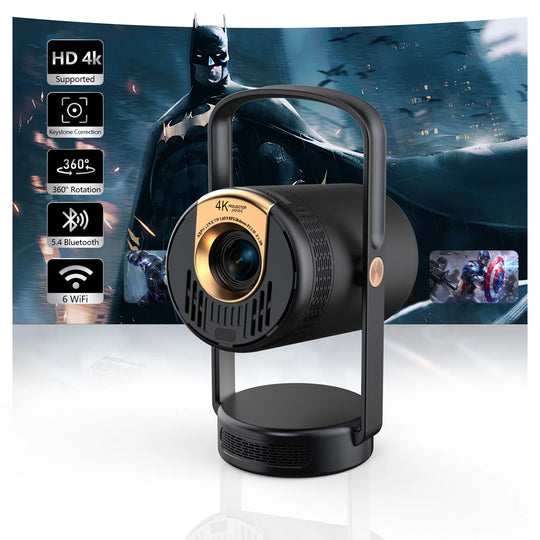 Mini projector, supports 4K 1080P, dual-band WIFI6 5G, wireless 5.2, Bluetooth, Android 14, 180° rotatable, automatic keystonec