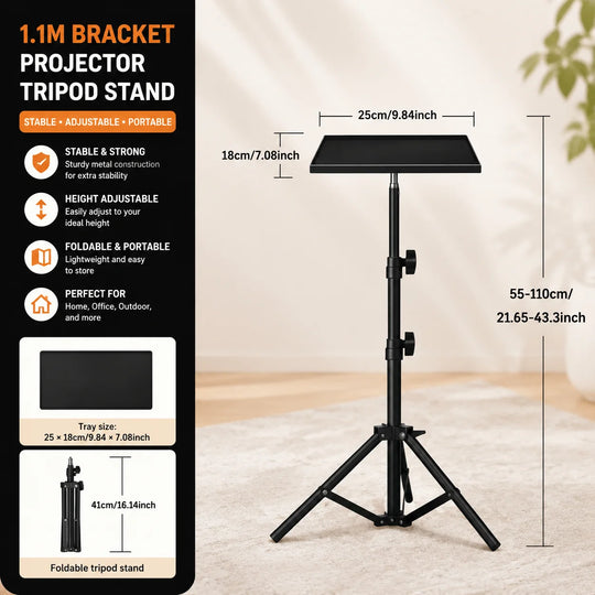 Mini Projector Stand, 25*18cm Small Tray Support, 3 Height Adjustable, Portable Desktop Bracket for Small Projectors