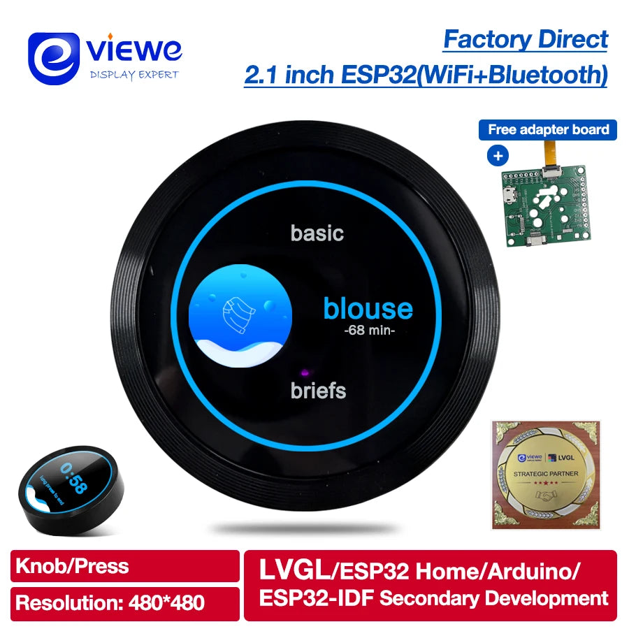Smart Home ESP32 S3 Development Board WiFi Bluetooth 2.1 inch 480*480 Circular Push Knob IPS LCD TFT Display Module for Ardui-no