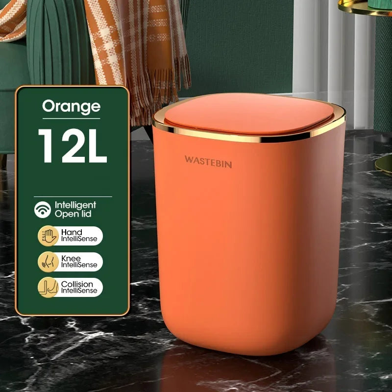 12L Smart Sensor Black Trash Can Induction  Bin Bathroom Luxury Garbage  Bucket For Kitchen Toilet  Wastebasket