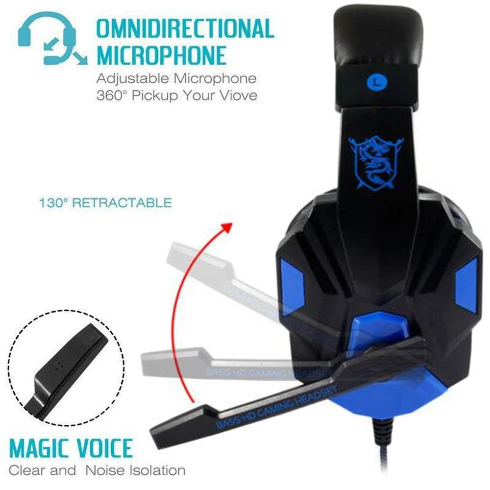 Headphone 3.5mm Wired Gaming Headset Earphones Music For Computer With Mic Headset Stereo Svirtual Surround Bass LED Light Gamer