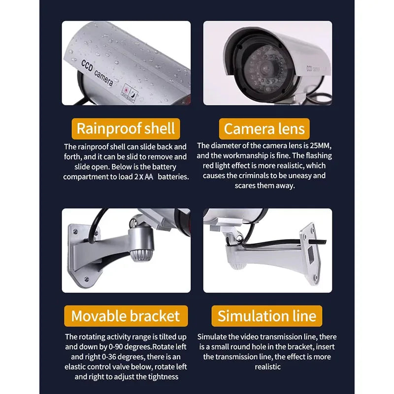 Simulated Security Camera, Indoor and Outdoor Use with Adjustable Mounting, Fake CCTV Cameras for Home & Businesses Featuring Re