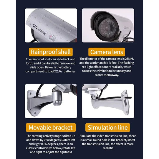 Simulated Security Camera, Indoor and Outdoor Use with Adjustable Mounting, Fake CCTV Cameras for Home & Businesses Featuring Re