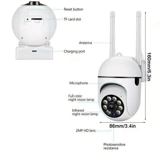 8MP WiFi Security Camera 2.4G Home Surveillance with PTZ IR Night Vision Motion Detection Child Monitoring 2 Antennas