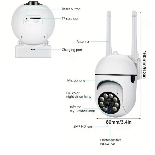 Security Camera 1080P HD Camera 355° Surveillance Camera Night Vision Motion Detection Siren WiFi Remote Two-Way Audio Waterproo