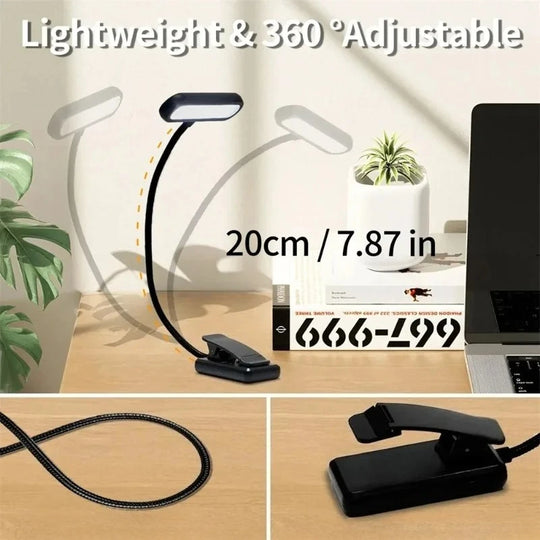 LED Book Light Reading Light Eye Caring Clip-on USB Rechargeable Dimmable Light Lamp Adjustable Flexible Night Reading Lamp