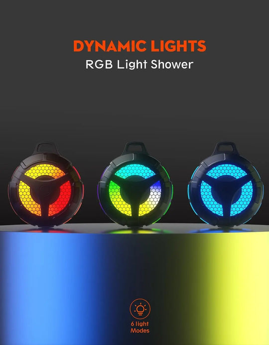 Bluetooth Shower Speaker, IP67 Waterproof Portable Speakers, Small Outdoor Speaker with LED Light, True Wireless Stereo for Home