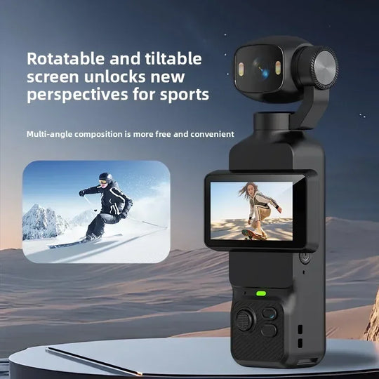 2026 Handheld Gimbal Action Camera 4K HD 180° Rotatable Lens Anti-shake Pocket Vlog Camera with Fill Light for Outdoor Sports