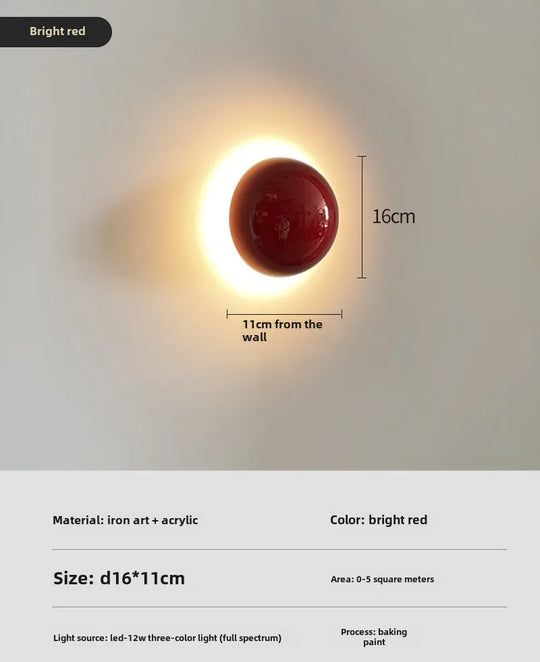 Modern Led Wall Lamp Red Round Metal Wall Lights for Bedroom Living Room Corridor Ceiling Lamp Designer Cream Decorative Room